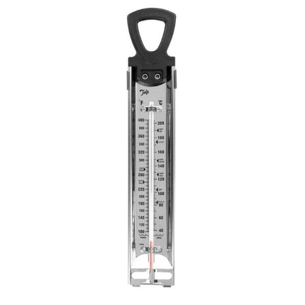 Front view of a Tala jam thermometer with black loop handle and Celsius and Fahrenheit scales on a white background