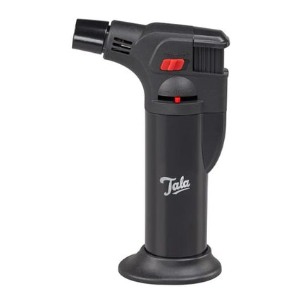 A black Tala torch lighter with a red power switch and white logo, shown on a plain white background.