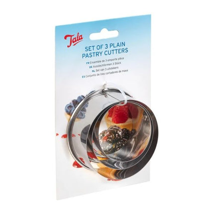 Set of 3 plain pastry cutters in packaging with Tala branding