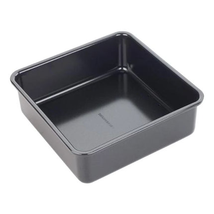 Black rectangular baking pan on a white background