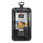 A black 2lb loaf pan by Tala, shown in its retail packaging with a hanger tab and a front label featuring a loaf of bread and the Tala brand logo.