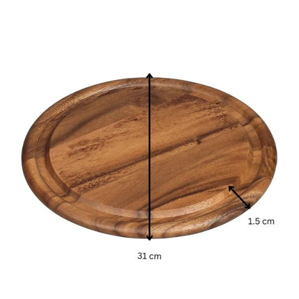 Tala Round Board w Groove in Lacquered Acacia - 309x309x15mm at Napev GH