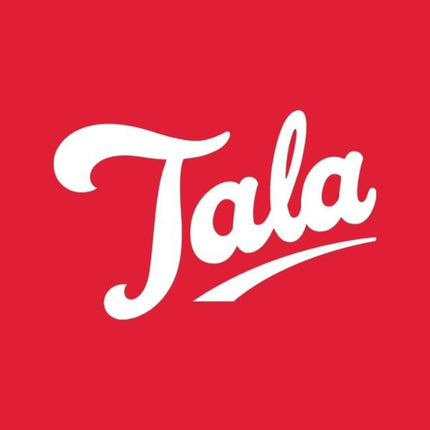 White Tala logo on a red background
