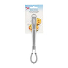 Metal whisk with packaging featuring a banana on a white background