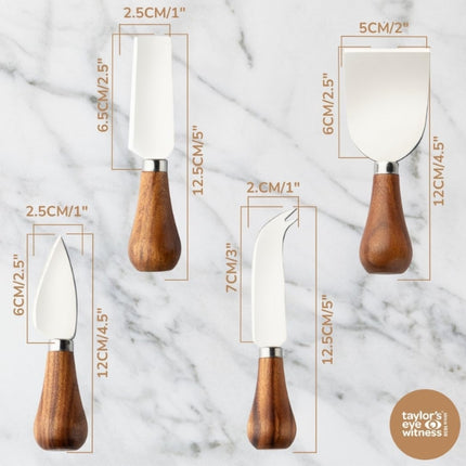 Taylor's Eye Witness Slate Étagère & Four Piece Acacia Wood Cheese Knife Set at Napev GH