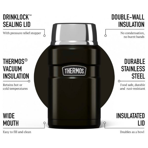 Thermos King Food Flask Stainless Steel 710ml - Matte Black at Napev GH