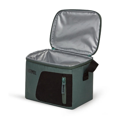 Open Thermos Radiance 4.5L green insulated cooler bag showing its spacious silver thermal lining.