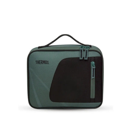 Thermos Radiance 4L insulated lunch bag in green and black, with a carry handle, double-zip closure and zippered front pocket.