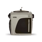 Thermos Sandstone Radiance 17L family cool bag in beige and black, with front zip pocket, shoulder strap and side mesh pocket.
