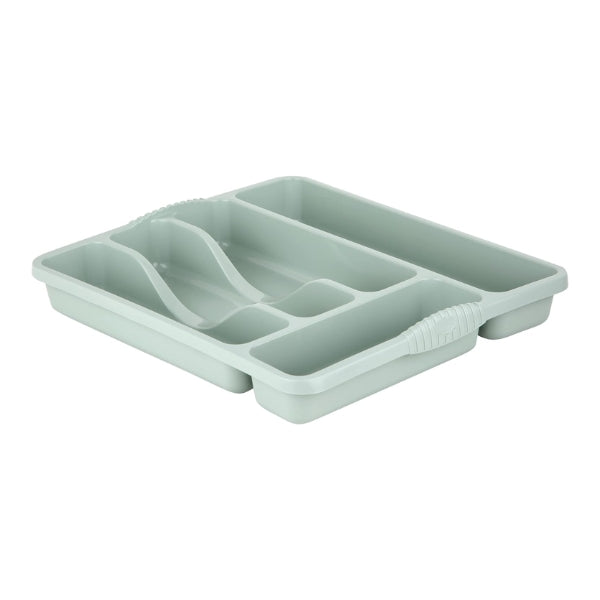 Wham Casa small cutlery tray in sage green with multiple moulded compartments for organising utensils.