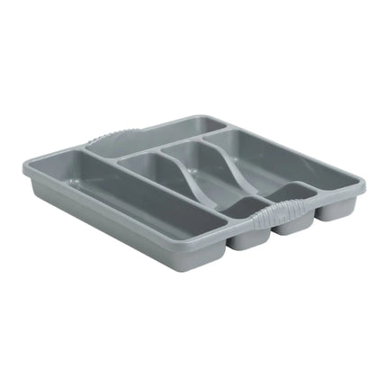 Wham Casa small silver cutlery tray shown at an angle with five moulded utensil compartments.