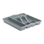 Wham Casa small silver cutlery tray shown at an angle with five moulded utensil compartments.