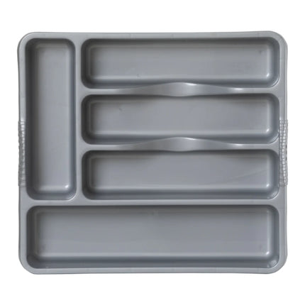 Top view of the Wham Casa small silver cutlery tray showing its five organiser compartments.