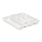 Wham Casa small white cutlery tray shown at an angle with five moulded utensil compartments.