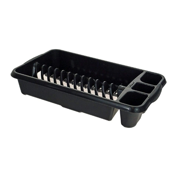 Wham Casa Midnight medium dish drainer shown from the opposite angle, highlighting its deep basin and cutlery sections.