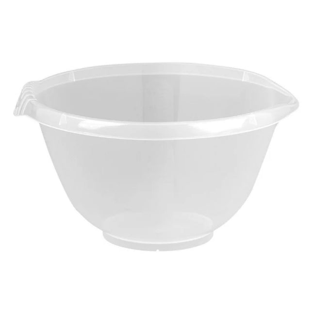 Wham Cuisine 7L clear plastic mixing bowl with a pouring spout, side grip, wide rim and raised base.