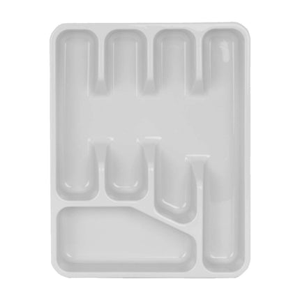 Top view of the Wham Everyday cool-grey cutlery tray showing separate sections for cutlery and larger kitchen utensils.