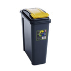 Wham 25L slim recycling bin in dark grey with a yellow swing lid, designed for narrow spaces.