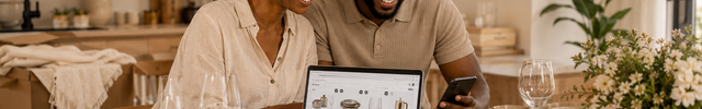 Newly wed couple going through their Napev gift registry online as they move into their new home