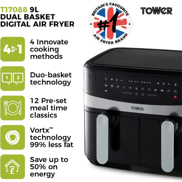 Tower Air Fryer Dual Basket 9L